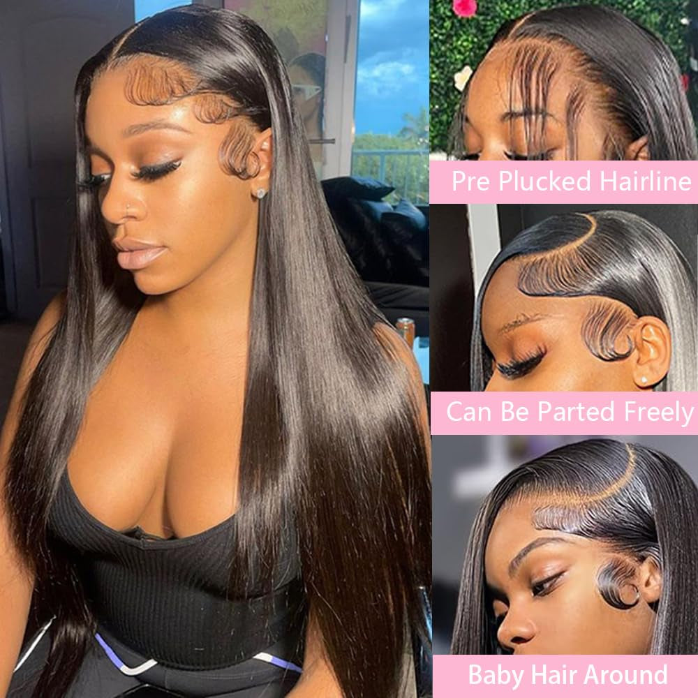 Straight Lace Front Wigs - 13X4 HD Lace Front, Pre-Plucked 180 Density, Glueless Wigs in 28 Inch, Lace Frontal Wigs for Black Women with Baby Hair