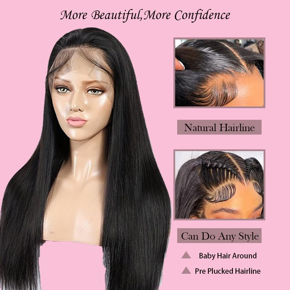 Straight Lace Front Wigs - 13X4 HD Lace Front, Pre-Plucked 180 Density, Glueless Wigs in 28 Inch, Lace Frontal Wigs for Black Women with Baby Hair